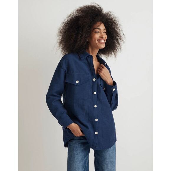 Madewell Superoversized Shirt Cotton Gauzy Collared Button Down Shacket - Picture 1 of 13